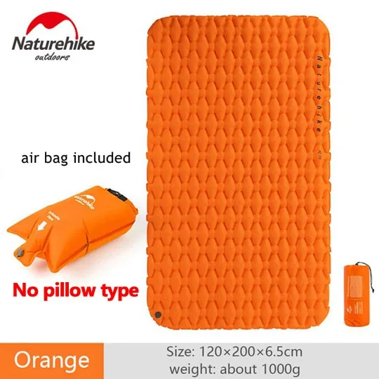 no pillow orange Naturehike 2 человека Открытый кемпинг надувная подушка влагостойкий спальный мешок матрас коврик с надувным мешком - Цвет: no pillow orange