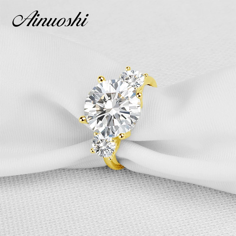 

AINUOSHI 10K Solid Yellow Gold TC Collection Wedding Rings 4.75ct nscd Simulated Diamond Luxury Jewelry Engagement Femme Ring