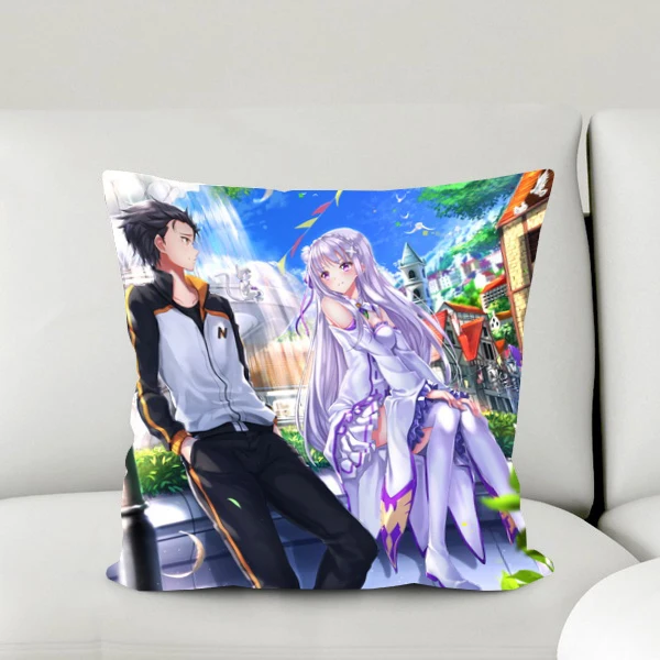 ReZero Anime Subaru Natsuki & Emilia 45*45CM Square Pillow Case
