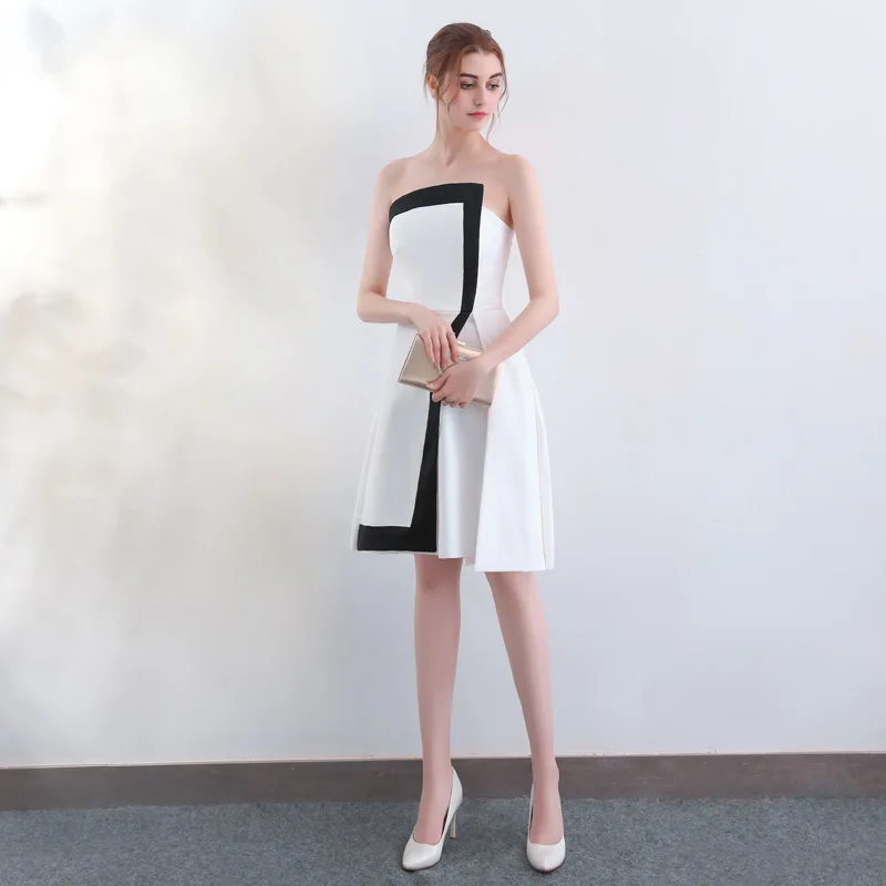 

New arrival Evening Dresse Formal vestido noiva sereia satin prom party robe de soiree A-line stretch ivory strapless short