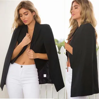 

Cloak Cape Blazer Jacket Women Black Spring Autumn Winter Fashion Design Cardigan Work Office Ladies Elegant Blazer Femme