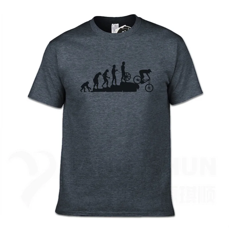 Интересный горный велосипед спуск футболка забавная Эволюция человека футболка мужская панк топы Футболка хипстер Хлопок велосипед Повседневная футболка - Цвет: Dark gray 2