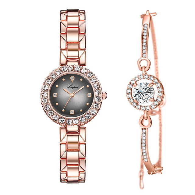 Luxury Diamond Green Watch Women Crystal Watches Bracelet Set Female Jewelry Fashion Rose Gold Starry Quartz Watch For Lady Gift - Цвет: white bracelet