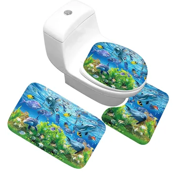 

Starfish Shell Bath Mat 3 Pieces / Set Flannel Non-slip Absorbent Bathroom Door Mat Bath Rug Toilet Cover Bathroom Decoration