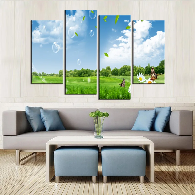 Стены Книги по искусству живопись рама Home Decor Гостиная 4 Панель голубое небо белое
