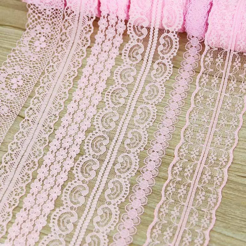 

(5 yards/roll) Pink color lace fabric ribbon decoration gift wrapping material