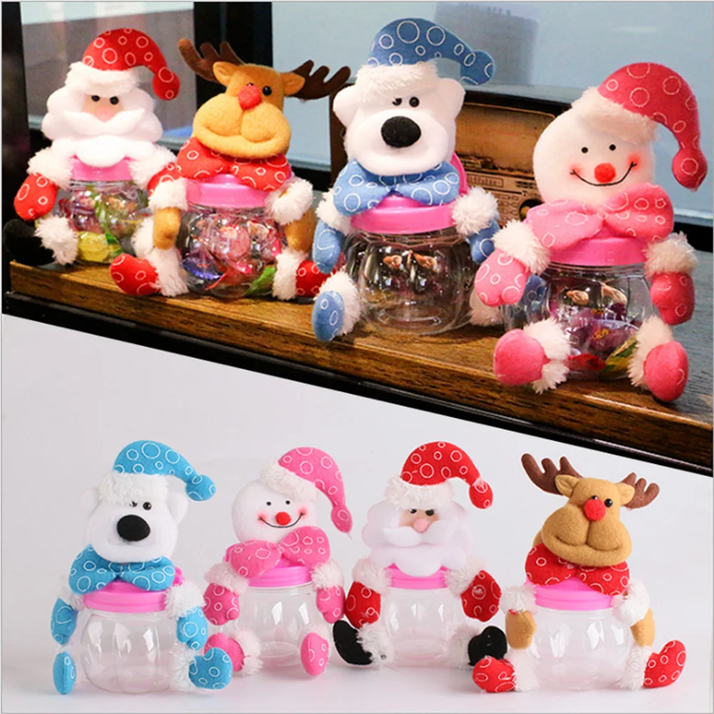 

Merry Christmas Candy Jar Lucky Xmas Santa Claus /Snowman/Elk/Bear Pattern Sugar Stockings Gift Box For New Year Home Decor P20