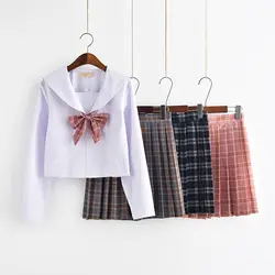 Для женщин школьная форма японский JK наборы для ухода за кожей элегантный дизайн обувь девочек средней школы костюм моряка белая рубашк