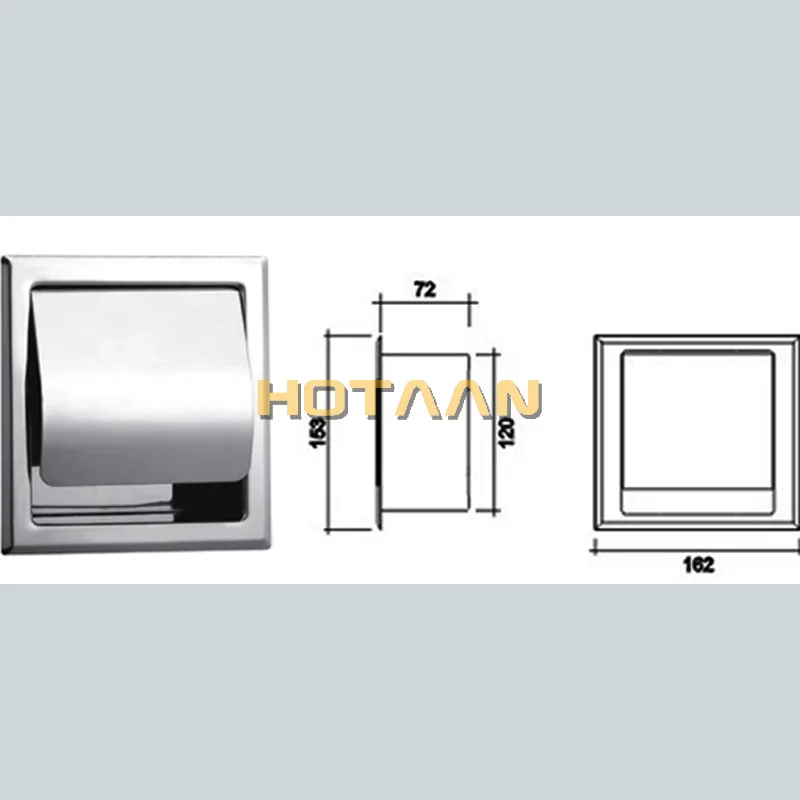 Luxury SUS 304# Stainless Steel Bathroom Toilet Roll Paper Holder Box Concealed Wall Mounted Recessed Wall Embedded YT-1092