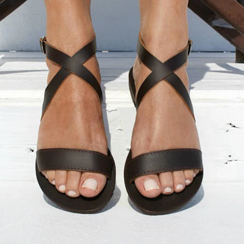

2019 Gladiator Sandals Women Shoes Slip-On Peep Toe Ladies Sandals Casual Shoes Women Soft Fashion Female Footwear Plus Size