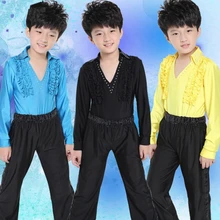 Костюмы для латинских танцев для мальчиков, джаз, хип-хоп, топ и штаны, детские танцевальные костюмы с длинными рукавами, Детская Одежда для танцев