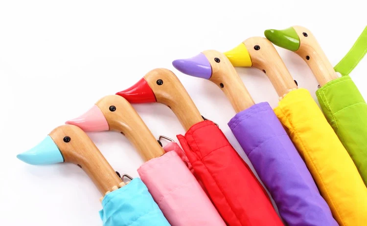 

2017 Cute Animal Windproof Rain and Parasol Two Folding Women New cartoon Duck Head Semi automatic Umbrella Duck Umbrella