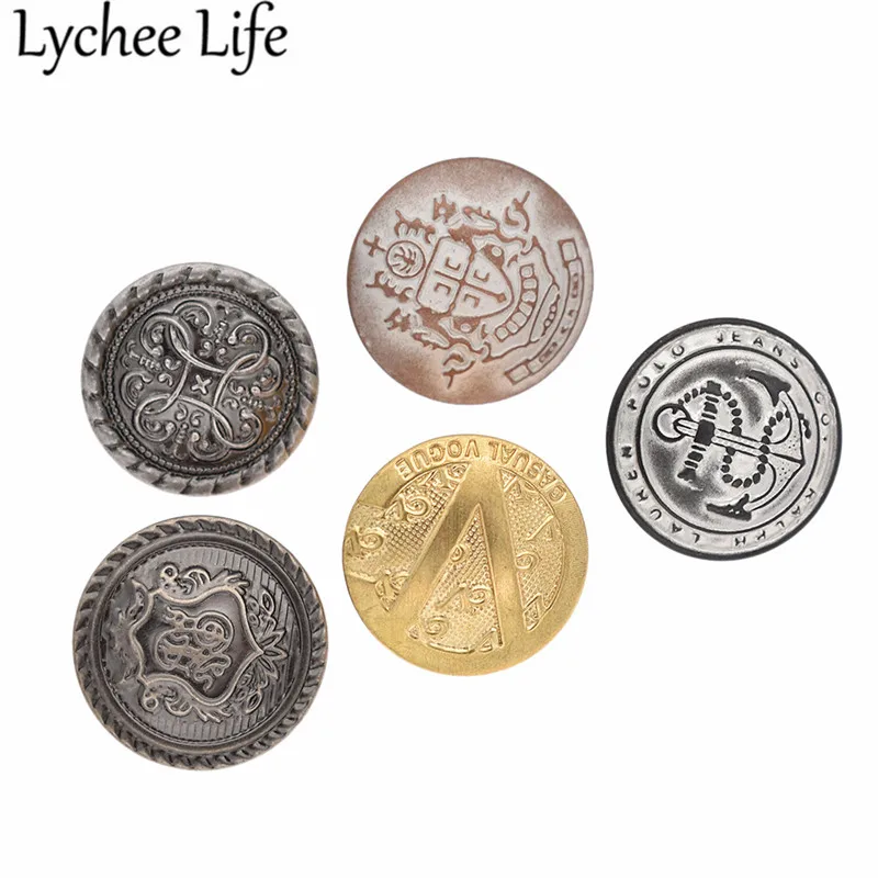 

Lychee Life 10pcs Shank England Style Buttons Metal Round Shapes Buttons DIY Handmade Sewing Clothes Coat Decorative Accessories