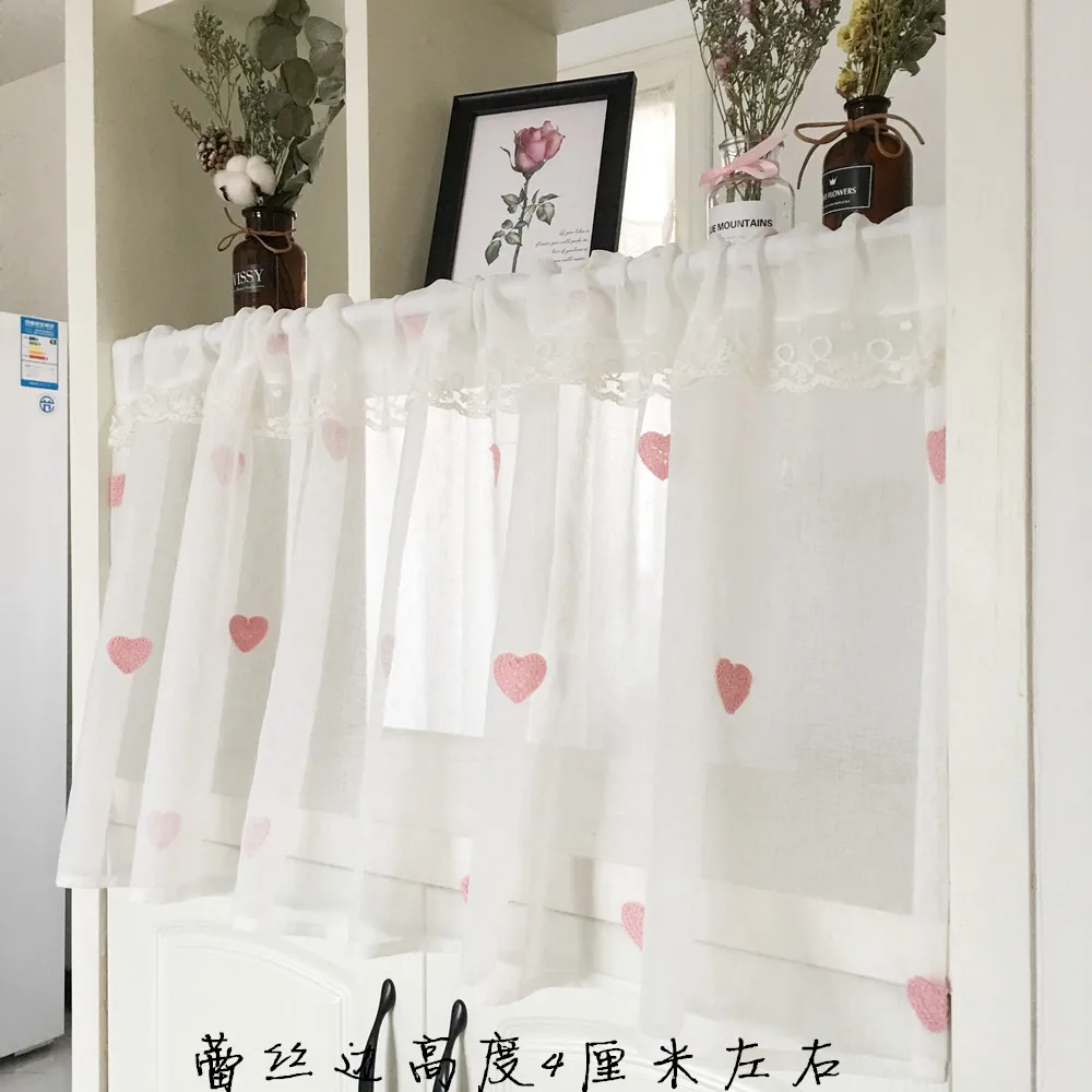 Индивидуальные кухня корейский розовый сердце вышитые короткие занавески s с кисточкой/Кружева Короткая штора Для занавеска из бусин