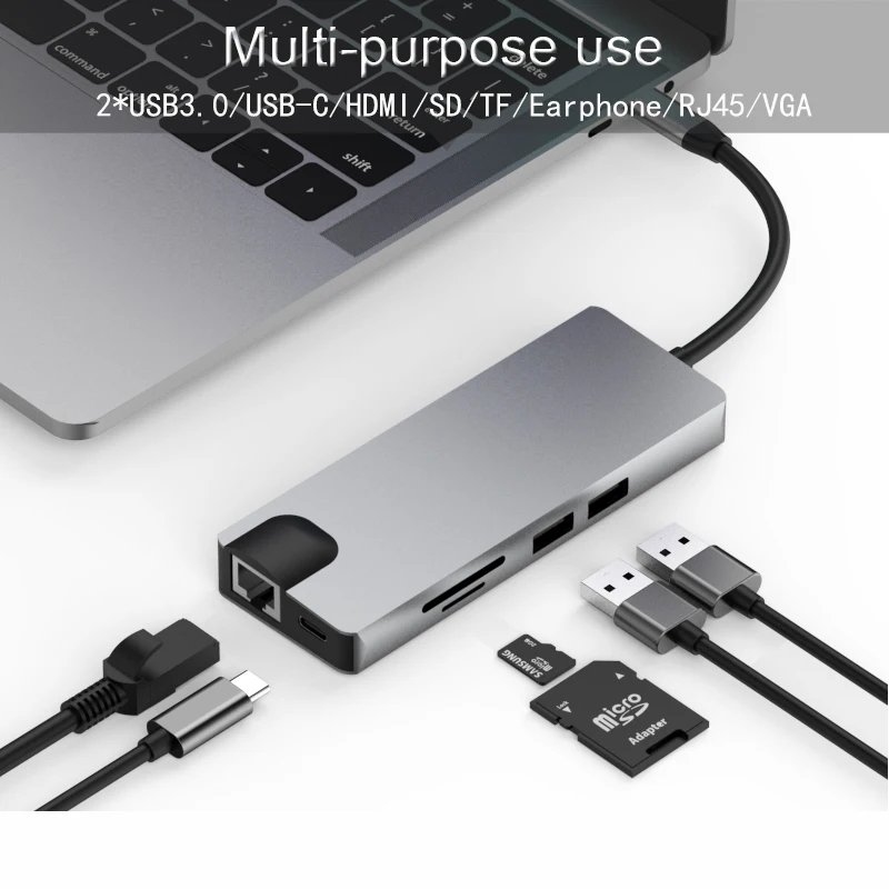 Basix USB-C концентратор типа C к USB 3,0 Thunderbolt 3 HDMI VGA 3,5 мм аудио RJ45 адаптер для MacBook Pro samsung Galaxy S9 USB C концентратор