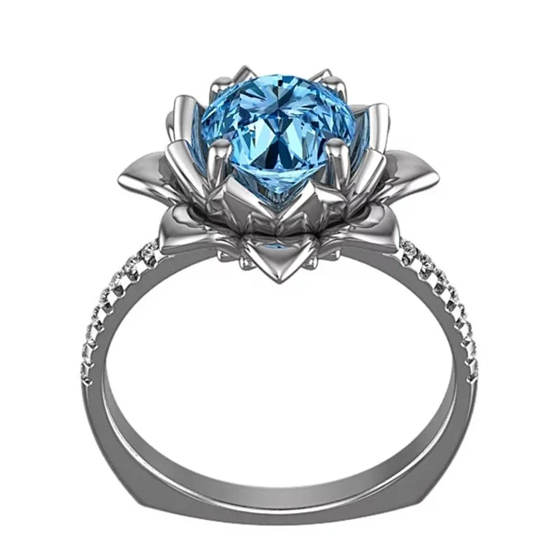 

Romantic Blue Cubic Zirconia Boho Finger Rings For Women Flower Engagement Jewelry Simple Birthday Stone Anillos Big Sizes B2457