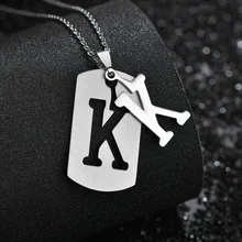 Stainless steel 26 English alphabet pendant necklace men jewelry personality hollow letter pendant cross chain friendship gifts