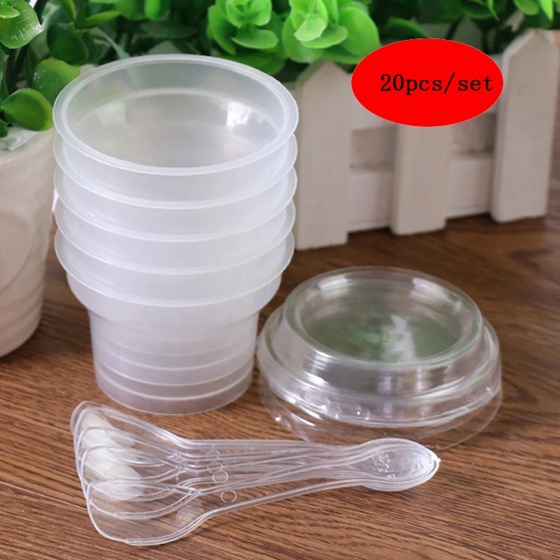 

Plastic Round Jelly Pudding Cups Lid&Spoon Disposable Food Portion Containers Clear Dessert Mousses Yogurt Cup Party Supplies