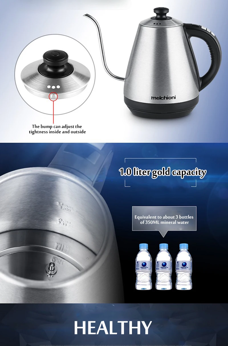 1l Gooseneck Chaleira Chaleira Elétrica de Isolamento de Temperatura Ajustável em Aço Inoxidável Bule de Chá de Café do Gotejamento da ue 6 Chaleiras elétricas