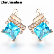 Davieslee женские серьги-гвоздики синий квадрат CZ розового золота серьги для Для женщин дропшиппинг ювелирных изделий женщина подарки LGE81