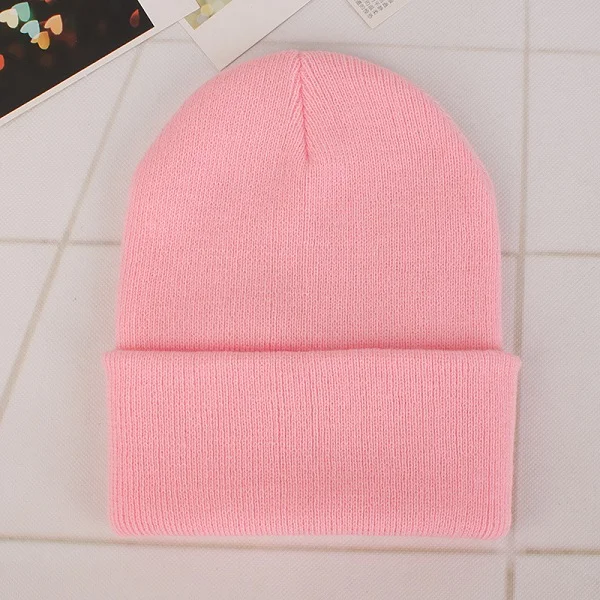 Pink Cap Зимние шапки для женщин, Новые Вязаные шапки, одноцветные милые шапки для девочек, осенние женские шапки, теплые шапки, Женская Повседневная шапка - Цвет: Pink Cap