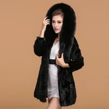 Luxury 2016 Genuine Natural Sliced Mink Fur Coat Jacket Fox Fur Hoodi Winter Coats Women Fur