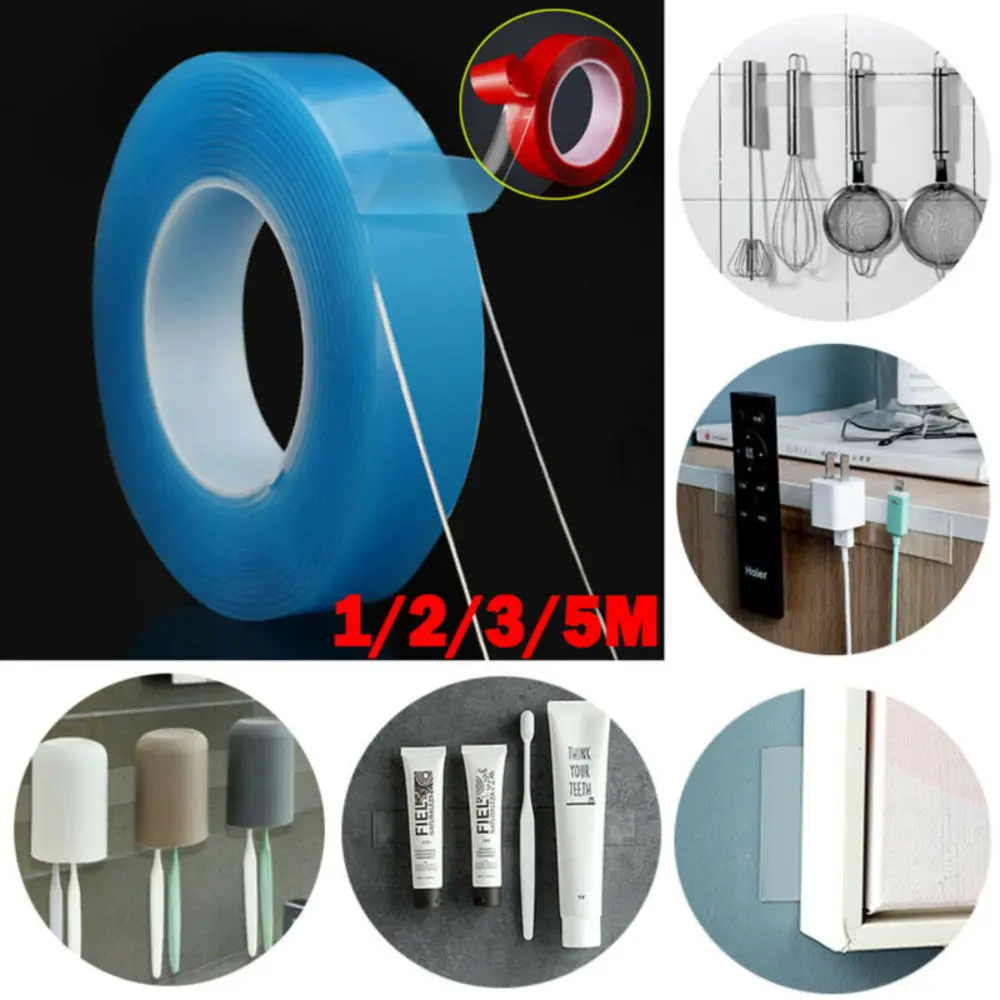 Домашний твердый Многофункциональный Съемный Многоразовый двухсторонний бесследный моющийся акриловый гель прозрачный двухсторонний скотч