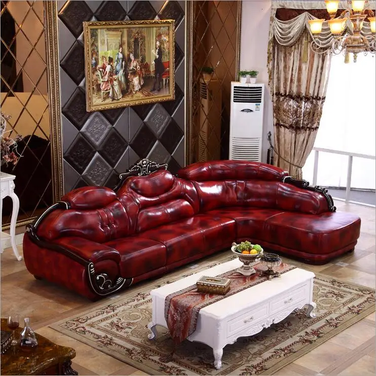 high quality European antique living room sofa furniture genuine leather set 1073