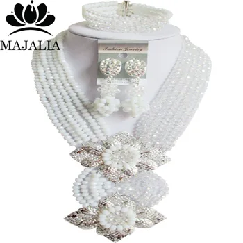 

Majalia Fashion Nigerian Wedding African Jewelry Set Clear ab and White Crystal Necklace Bride Jewelry Sets 6SE019