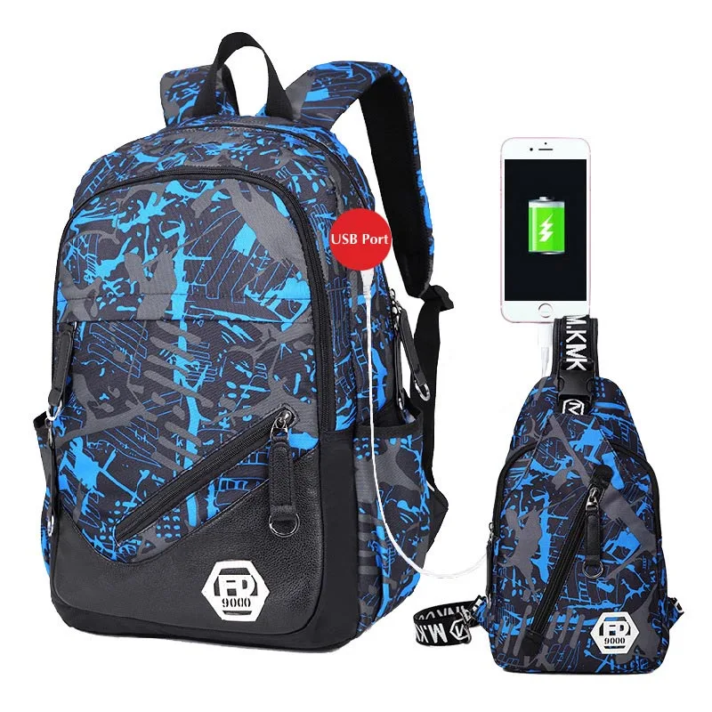 Зарядки Для мужчин путешествия рюкзак мужской ноутбук сумка 15.6 дюймов Колледж Школьные ранцы школы Рюкзаки для Обувь для мальчиков