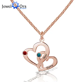 

Romantic Name Engrave 925 Sterling Silver Double Heart Necklace Pendant Personalized Birthstone DIY Necklace (JewelOra NE101603)
