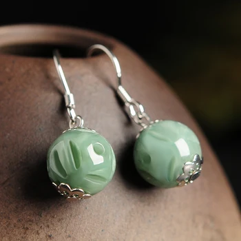 

Natural 100% A Grade Natural /Jadeite Hollow Ball Drop Earrings