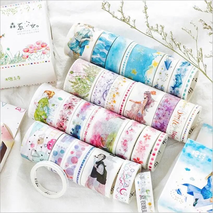 

8 pcs/Set Sky Girl Fairy Tale Washi Tape Adhesive Tape DIY Scrapbooking Sticker Label Masking Craft Tape Kawaii Stationery