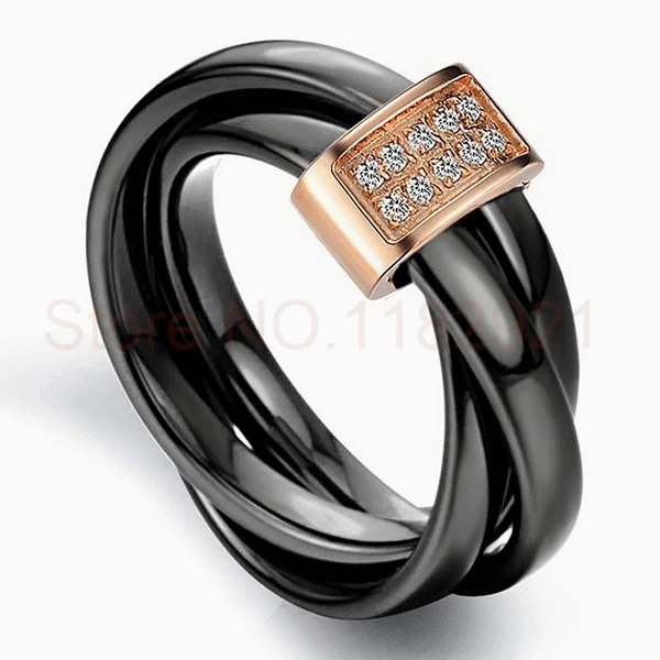 Black ceramic three in one rings 3pcs set ring crossed stackable with CZ diamonds for men and women alianca | Украшения и