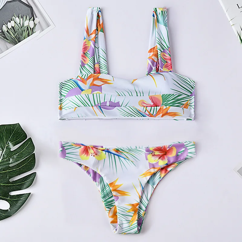 

Wasteheart Summer Red Sexy Bikini Sets Women Swimsuit Bikini Strapless Swimwear Low Waist Bathing Suit Female Flower Printed