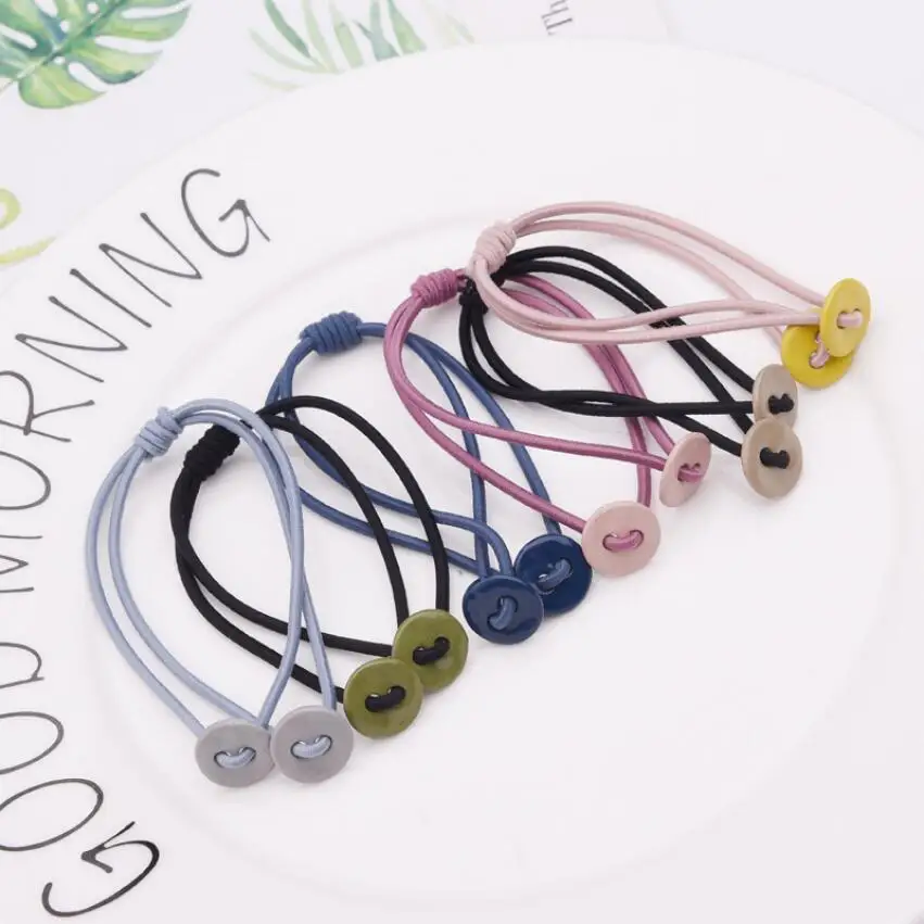 Knotted Elastic Rubber Band Hair Ring Alloy Round Hollow Button Double