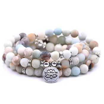 

KMVEXO 18 Colors Women Amazonite 108 Mala Beads Bracelets High Quality Lotus Charm Yogi Bracelet Necklace Fashion Jewelry