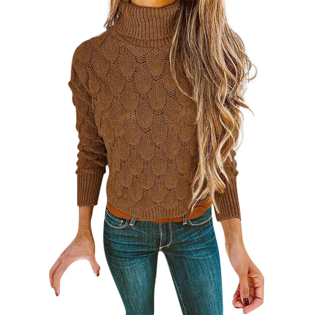 

JAYCOSIN Sweaters women 2019 fashion Winter shirts Solid With High Collar and Fish Scale pullover ladies Top Blouses jumper 9723