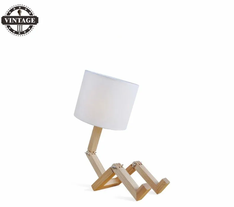 

Antikue Simple Loft Robot Fold Industrial Table Light Edison Desk Wood Man Lamp Cafe Club Coffeshop Bedroom Beside Reading Lamp