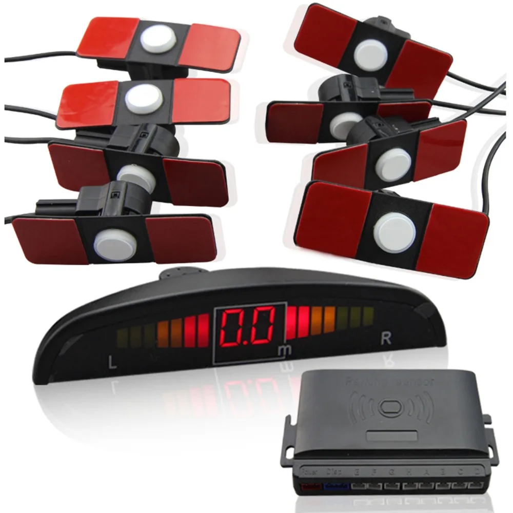 RED REVERSE PARKING SENSORS KIT 8 SENSORS CAR FRONT REAR RADAR ALARM SYSTEM