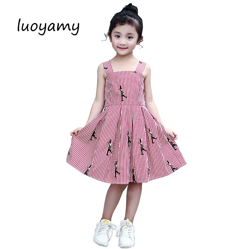 

luoyamy Summer Girls Striped Printed Dress Baby Clothing Children Party And Wedding Kids Beach Princess Dresses