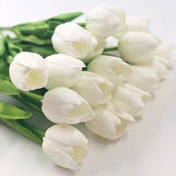 

12pcs Tulip Artificial Flowers For Home Wedding Party PU Real Touch Flowers Wedding Decorative Flower & bride holding flowers