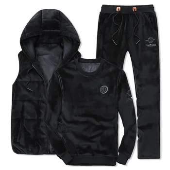 

2019 New Fashion Autumn Winter Sportswear Men Sporting Suit Hoodies+Pant+Vests Velvet 3 Piece Set Male Tracksuit for Men Clothes