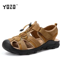 Men Sandals Genuine Leather Sandals Men Fashion Hook & Loop Comfortable Leisure Brand Shoes Men Beach Sandals Sandalias Hombre