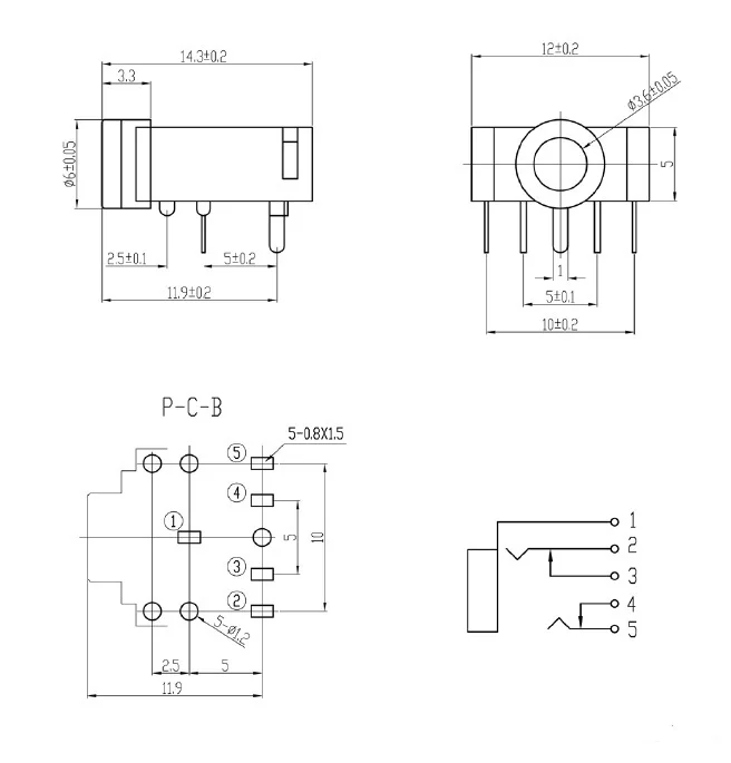 10 шт. 3,5 мм стерео разъем аудио разъем PCB 3F07 PJ-307