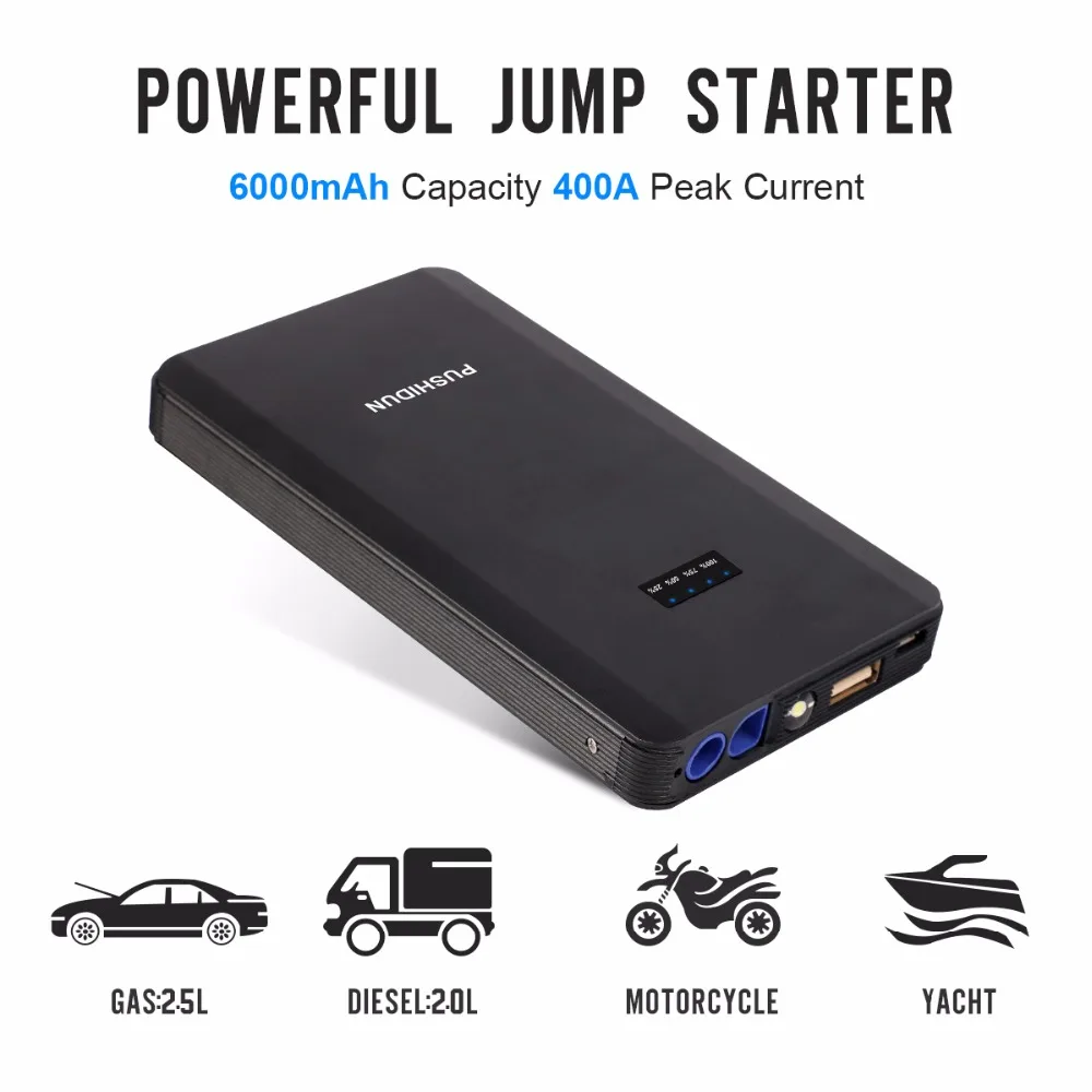 PUSHIDUN Portable Starter Power Bank Car Charger 400A Peak Booster 12v