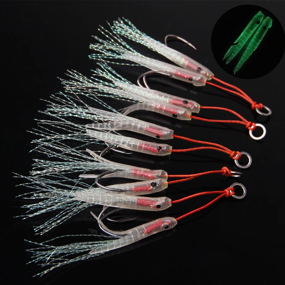 

Shaddock Fishing 6Pcs High Carbon Steel Assist Fishing Hook Luminous Double Hook Jigging Assist Hooks Size 2/0