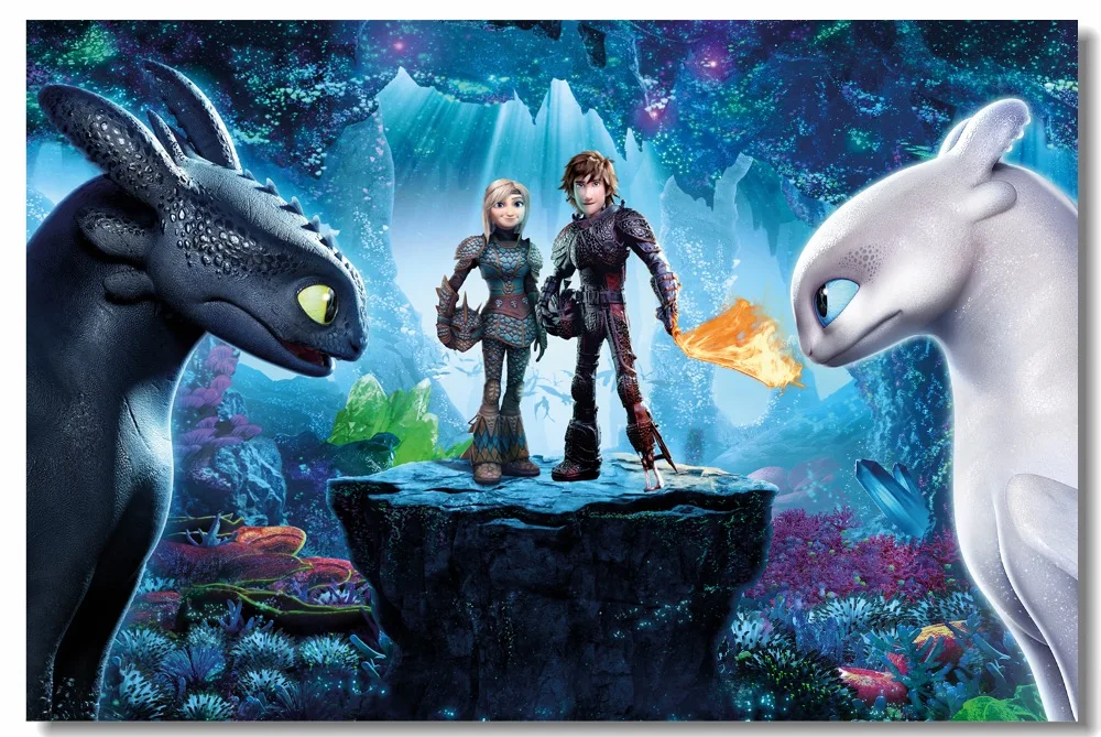 

Custom Printing Wall Decor Night Fury Poster Train Your Dragon Toothless Wall Sticker HTTYD 1 2 3 Wallpaper Cartoon Mural #0862#
