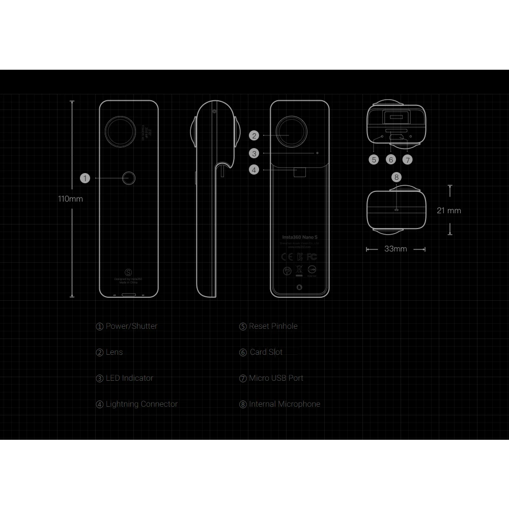 Insta360 360 градусов VR видеокамера Nano S 4 K 20MP с панорамным livetream видео чат MultiView захват