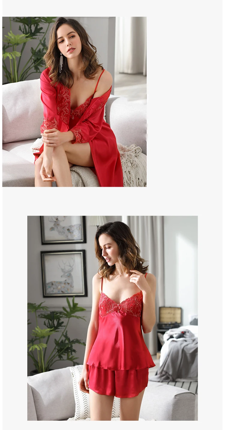 Новинка года; праздничные красные шелковые пикантные пижамные наборы для невесты; женские весенне-летние шорты на бретельках; домашняя одежда для женщин; X3215